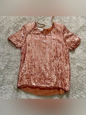 Vintage Creazioni Effect Copper Sequin Top V-Neck Shoulder Pads (L)